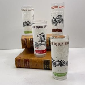 SWANKY SWIGS Lot of 4 Tumblers Antique Autos MCM High Ball Glasses